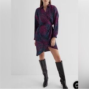 NWOT - Printed V-Neck Surplice Asymmetrical Mini Portofino Shirt Dress - Size S